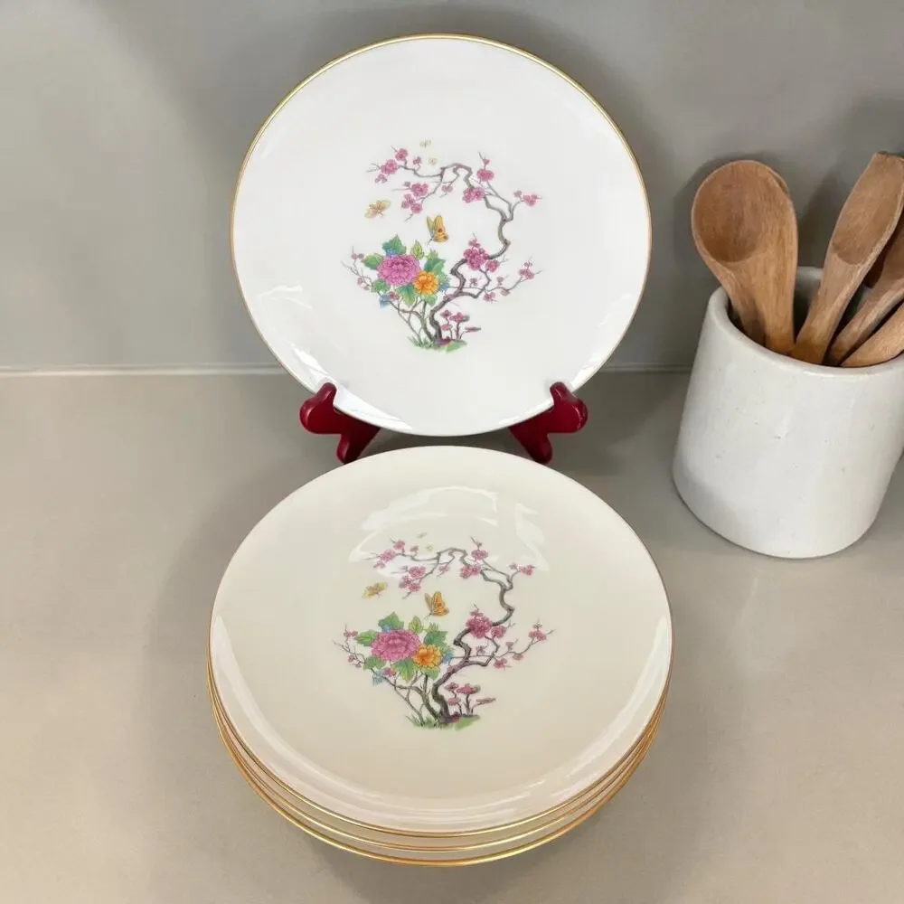 Lenox Ming Coupe Luncheon Plates Set 4 Floral Butterfly Gold Rim 9” USA X-300
